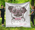 Cute Pug With Glasses Print Quilt