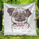 Cute Pug With Glasses Print Quilt