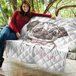 Cute Pug With Glasses Print Quilt