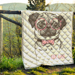 Cute Pug With Glasses Print Quilt