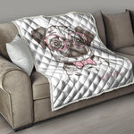 Cute Pug With Glasses Print Quilt