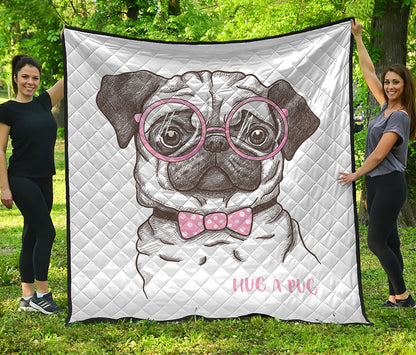 Cute Pug With Glasses Print Quilt