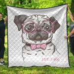 Cute Pug With Glasses Print Quilt