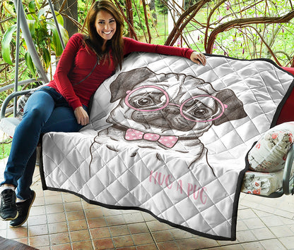 Cute Pug With Glasses Print Quilt