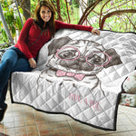 Cute Pug With Glasses Print Quilt