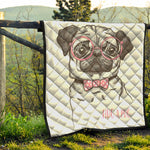 Cute Pug With Glasses Print Quilt