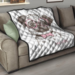 Cute Pug With Glasses Print Quilt