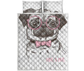 Cute Pug With Glasses Print Quilt Bed Set
