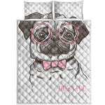 Cute Pug With Glasses Print Quilt Bed Set