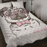 Cute Pug With Glasses Print Quilt Bed Set