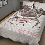 Cute Pug With Glasses Print Quilt Bed Set