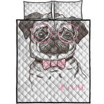 Cute Pug With Glasses Print Quilt Bed Set