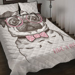 Cute Pug With Glasses Print Quilt Bed Set