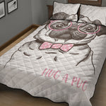 Cute Pug With Glasses Print Quilt Bed Set