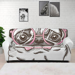 Cute Pug With Glasses Print Sofa Cover