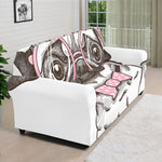 Cute Pug With Glasses Print Sofa Cover