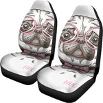 Cute Pug With Glasses Print Universal Fit Car Seat Covers