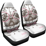Cute Pug With Glasses Print Universal Fit Car Seat Covers
