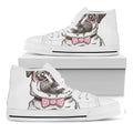 Cute Pug With Glasses Print White High Top Sneakers