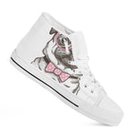 Cute Pug With Glasses Print White High Top Shoes