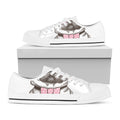 Cute Pug With Glasses Print White Low Top Sneakers