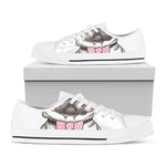 Cute Pug With Glasses Print White Low Top Shoes