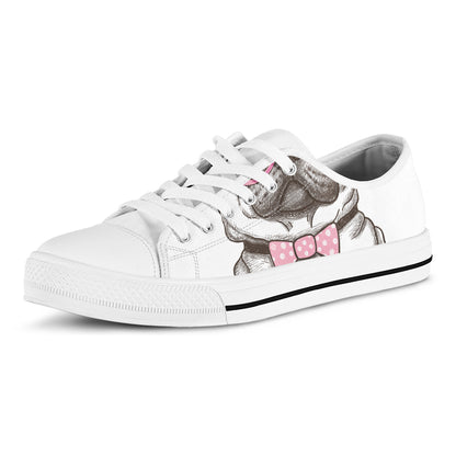 Cute Pug With Glasses Print White Low Top Shoes