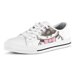 Cute Pug With Glasses Print White Low Top Shoes
