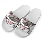 Cute Pug With Glasses Print White Slide Sandals