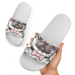 Cute Pug With Glasses Print White Slide Sandals