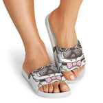 Cute Pug With Glasses Print White Slide Sandals