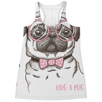 Cute Pug With Glasses Print Women's Racerback Tank Top
