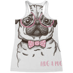 Cute Pug With Glasses Print Women's Racerback Tank Top