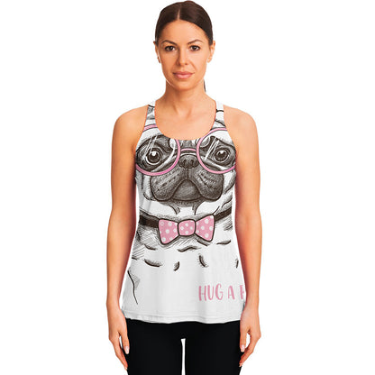 Cute Pug With Glasses Print Women's Racerback Tank Top