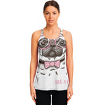 Cute Pug With Glasses Print Women's Racerback Tank Top
