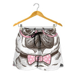 Cute Pug With Glasses Print Women's Shorts