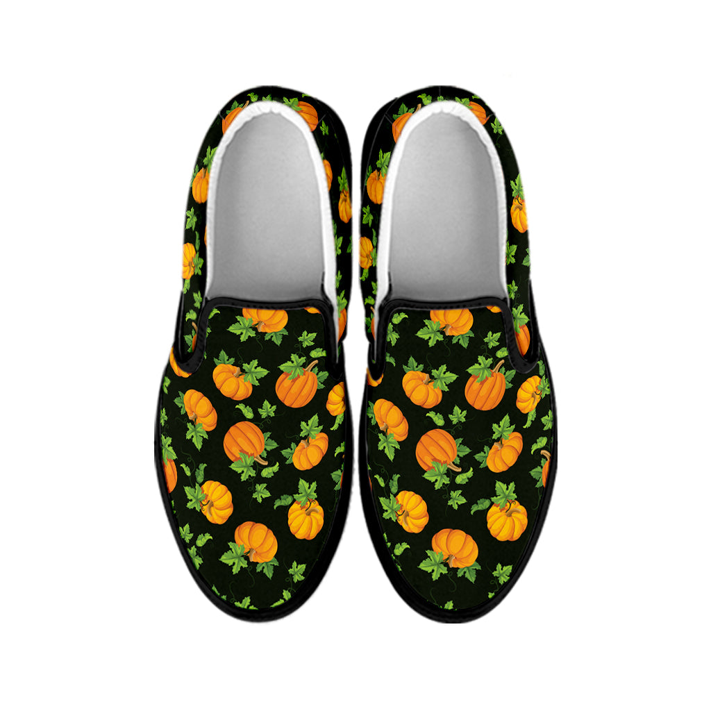 Cute Pumpkin Pattern Print Black Slip On Shoes