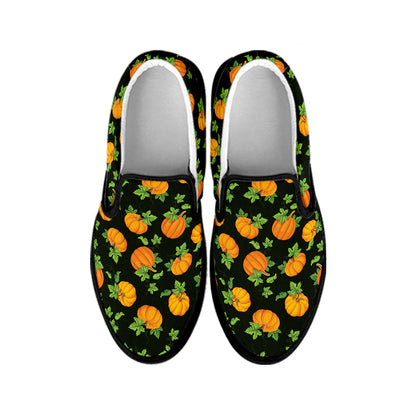 Cute Pumpkin Pattern Print Black Slip On Shoes