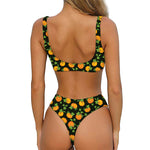 Cute Pumpkin Pattern Print Front Bow Tie Bikini