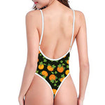 Cute Pumpkin Pattern Print One Piece High Cut Swimsuit