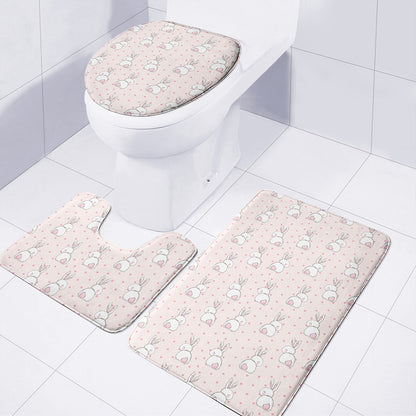 Cute Rabbit Pattern Print 3 Piece Bath Mat Set