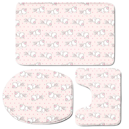 Cute Rabbit Pattern Print 3 Piece Bath Mat Set