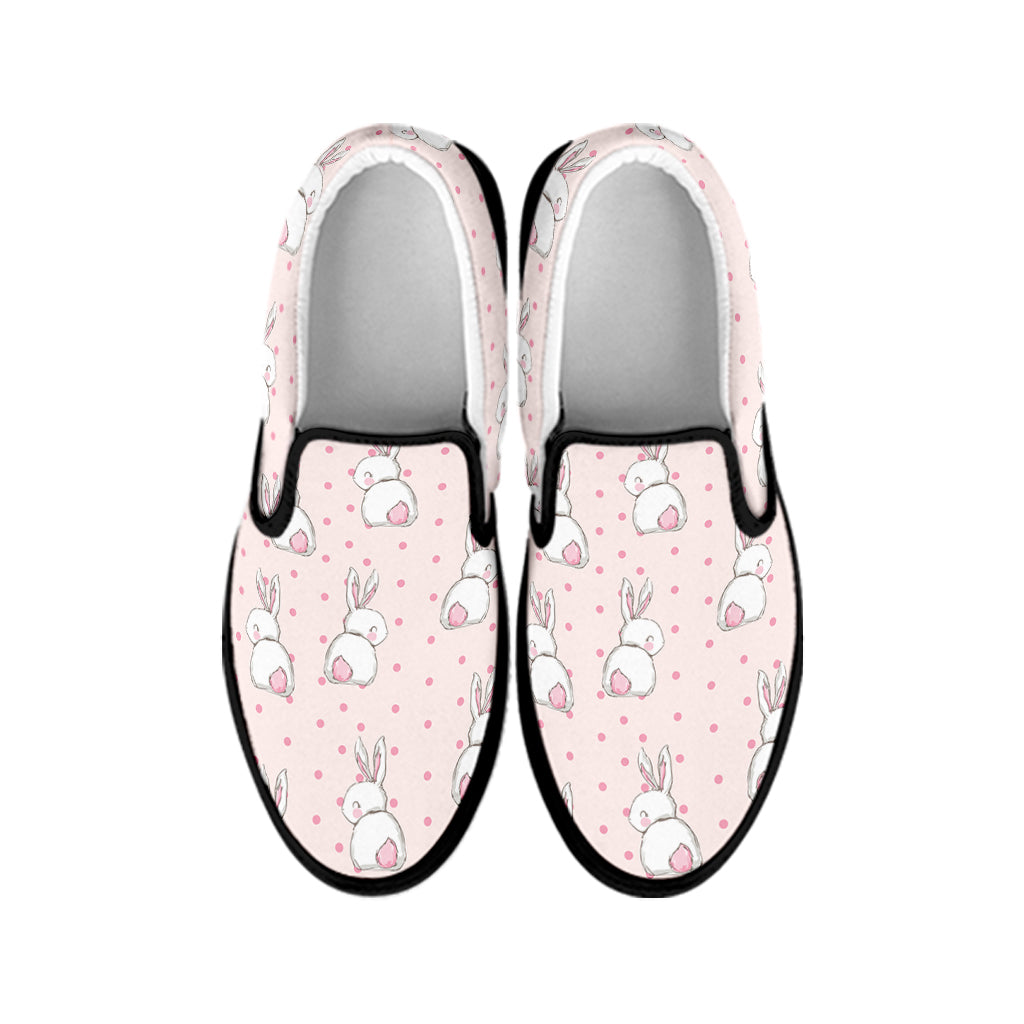 Cute Rabbit Pattern Print Black Slip On Shoes