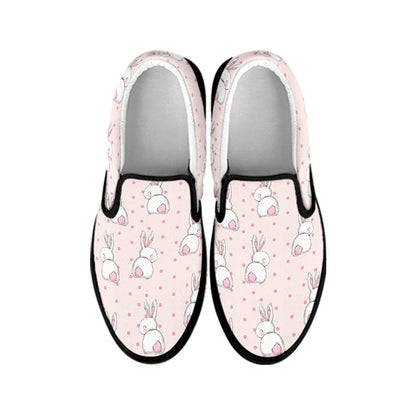 Cute Rabbit Pattern Print Black Slip On Shoes