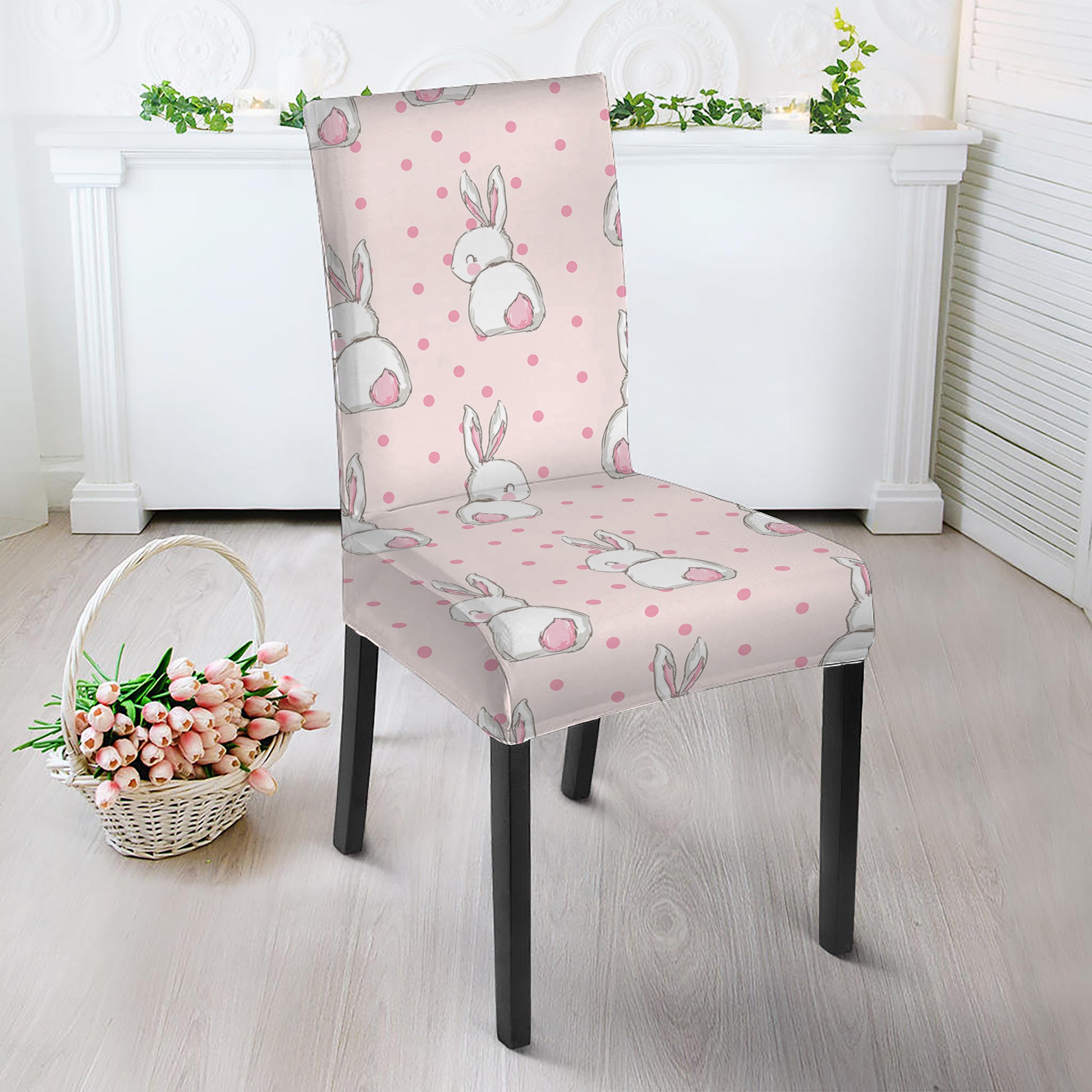 Cute Rabbit Pattern Print Dining Chair Slipcover