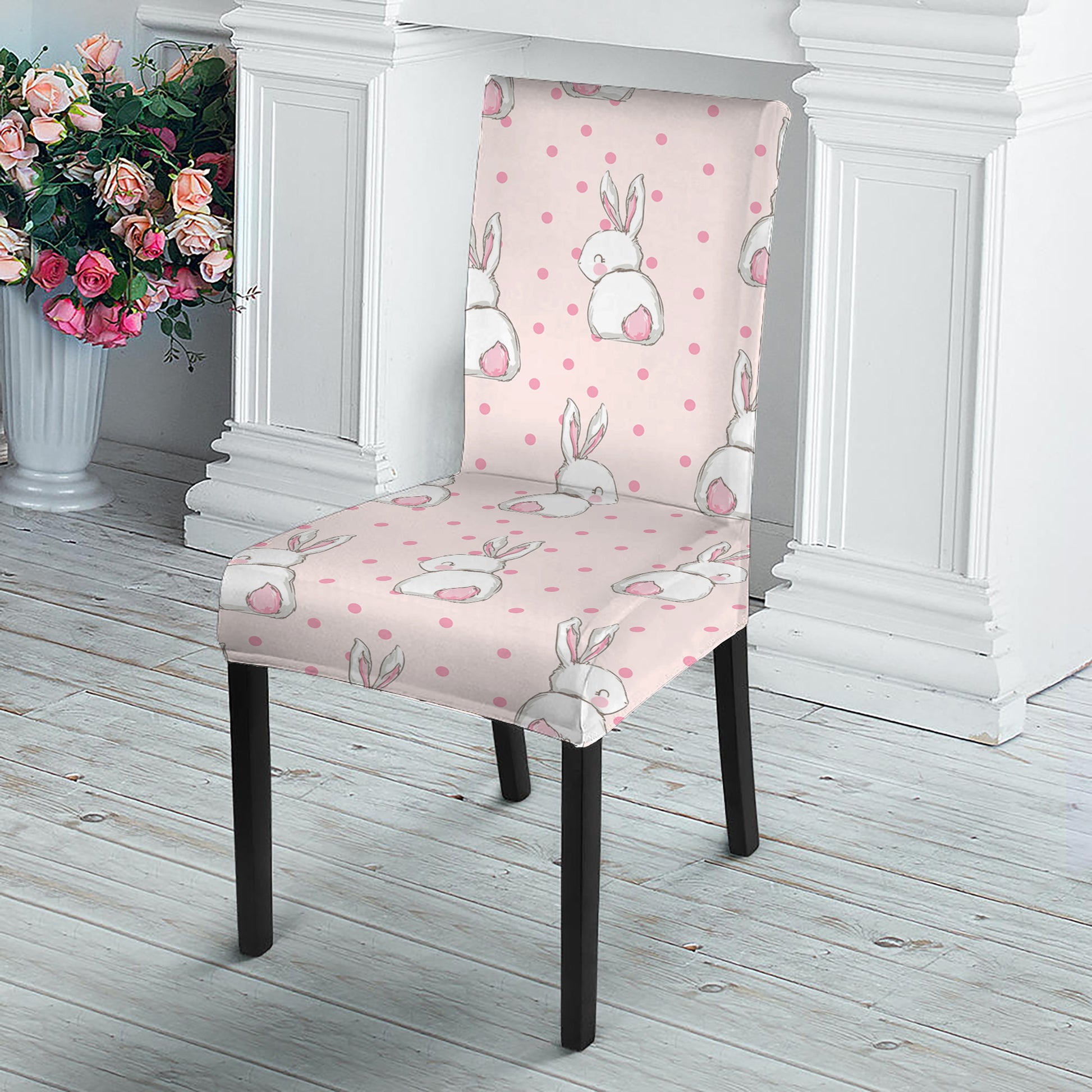Cute Rabbit Pattern Print Dining Chair Slipcover