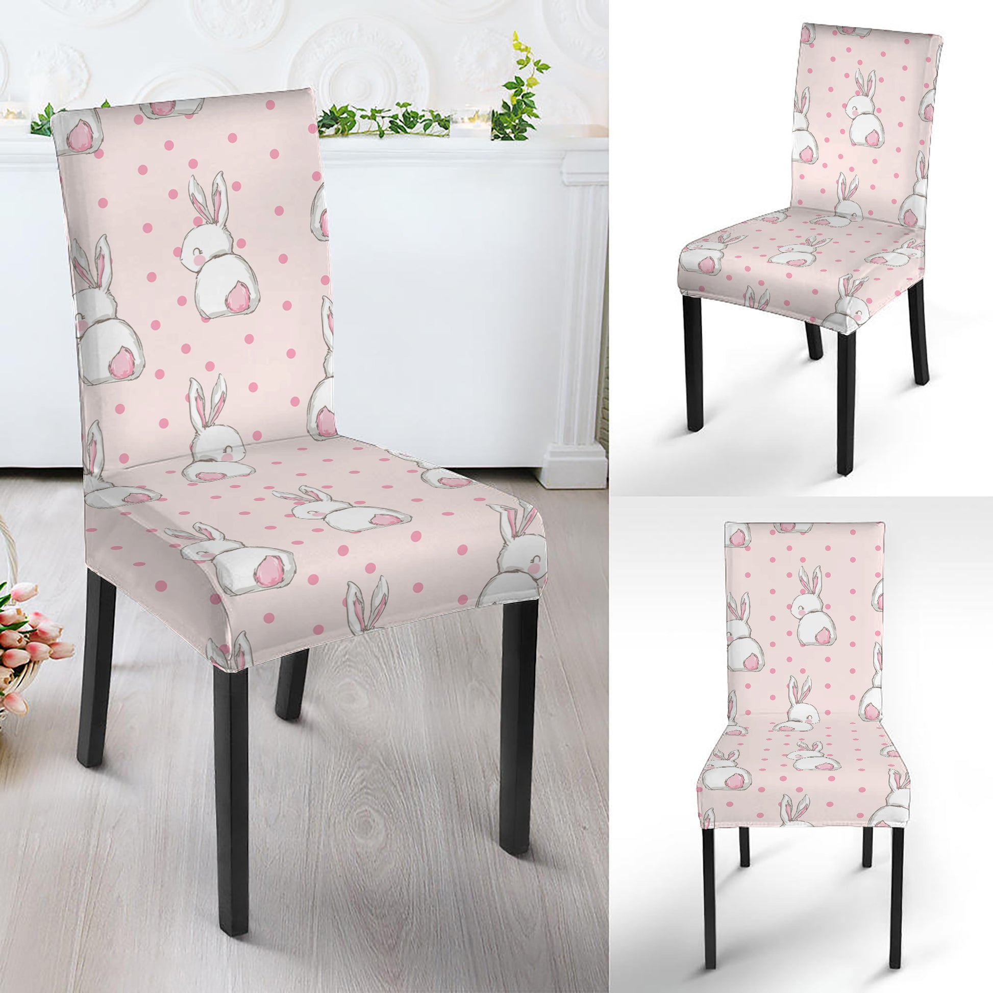 Cute Rabbit Pattern Print Dining Chair Slipcover
