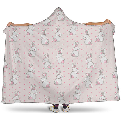 Cute Rabbit Pattern Print Hooded Blanket