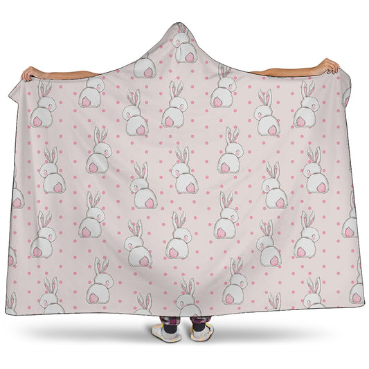 Cute Rabbit Pattern Print Hooded Blanket