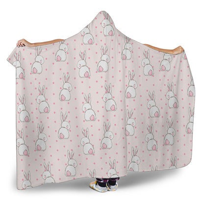 Cute Rabbit Pattern Print Hooded Blanket